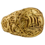 Barco viking de ouro em anel feito à mão