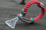 Paracord vermelho com machado viking e runa Uruz