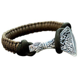 Pulsera de paracord de coyote de plata con hacha vikinga