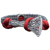 Bracelet paracorde gris avec hache viking et rune Wunjo