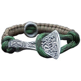Pulsera paracord coyote con hacha vikinga y runa Uruz