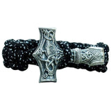 Pulsera vikinga martillo de Thor gigante en plata paracord negra