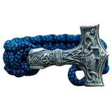 Pulseira gigante moljnir viking em azul paracord prateado