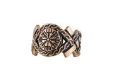 Bague anneau nordique en bronze avec symbole Vegvisir artisanale
