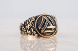 Bague nordique en bronze avec symbole Valknut artisanal