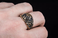 Bague nordique en bronze avec symbole Valknut artisanal