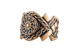 Anel escandinavo anel em bronze com sol preto artesanal