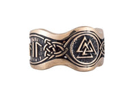 Anel viking de bronze Valknut e símbolos rúnicos