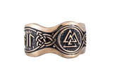 Anel viking de bronze Valknut e símbolos rúnicos