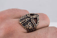 Bague bronze casque viking vieux guerrier