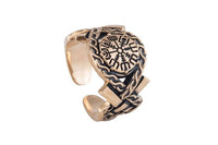 Bague anneau nordique en bronze avec symbole Vegvisir artisanale