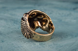 Bague crâne bronze Odin avec Vegvisir et corbeaux