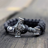 Paracorde viking noir moljnir marteau de Thor géant en argent