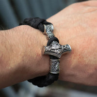 Paracord vikingo moljnir negro martillo de thor gigante en plata