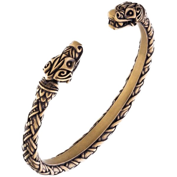 Pulsera vikinga hecha a mano que representa a Hati y Skoll en bronce