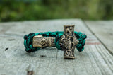 Bracelet vert et noir marteau Thor en bronze fait main
