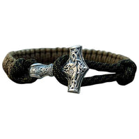 Bracelet marteau Thor argent travaillé à la main olive nœud noir
