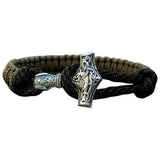 Pulseira Thor's Hammer prata trabalhada à mão azeitona preta nó