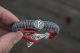 Bracelet paracorde gris avec hache viking et rune Wunjo