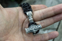 Bracelet viking marteau Thor géant en argent paracorde noire