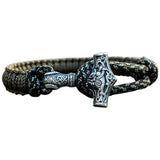 Pulseira feita à mão martelo de Thor prata nó multicolorido oliva paracord