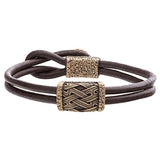 Bracelet cuir en bronze à fermoir symbole Valknut