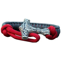 Bracelet gris marteau Thor en argent nœud rouge