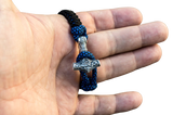 Bracelete martelo de Thor azul feito à mão em paracord prateado e preto