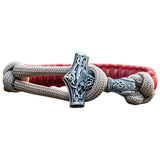 Pulseira artesanal martelo de Thor prata paracord vermelho nó bege