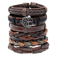 Pulseira grande trançada de couro símbolo Yggdrasil