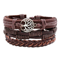 Bracelet cuir symbole d'Yggdrasil tressé
