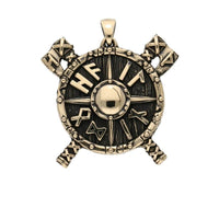 Escudo Vikingo con Hachas y Runas Colgante Bronce
