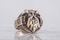 Bague en bronze de zirconium Odin et ses deux corbeaux