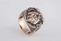 Bague en bronze de zirconium Odin et ses deux corbeaux