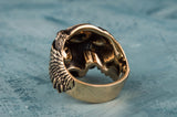 Anillo de bronce calavera de Odín y símbolo vikingo