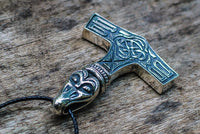 Marteau de Thor en pendentif avec tête corbeau d'Odin