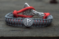 Bracelet paracorde gris avec hache viking et rune Wunjo