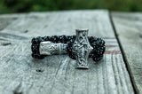 Pulsera vikinga martillo de Thor gigante en plata paracord negra