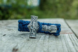 Pulseira gigante moljnir viking em azul paracord prateado