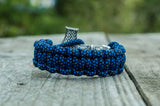 Pulseira gigante moljnir viking em azul paracord prateado