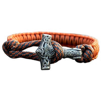 Pulsera hecha a mano Martillo de Thor plata naranja paracord