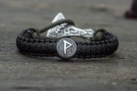 Wunjo rune viking machado e pulseira preta paracord
