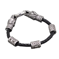 Bracelet Hugin et Munin, les corbeaux d'Odin + runes nordiques