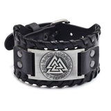 Bracelet cuir Valknut, Yggdrasil, Aegishjalmur, Fenrir