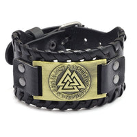 Bracelet cuir Valknut, Yggdrasil, Aegishjalmur, Fenrir