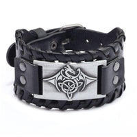 Bracelet cuir Valknut, Yggdrasil, Aegishjalmur, Fenrir