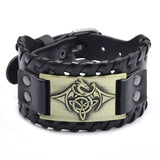 Bracelet cuir Valknut, Yggdrasil, Aegishjalmur, Fenrir