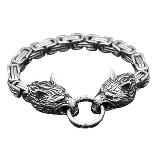 Pulsera vikinga de acero inoxidable con cabeza de lobo para hombre