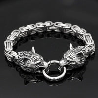 Pulsera vikinga de acero inoxidable con cabeza de lobo para hombre