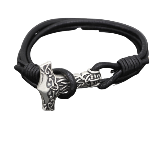 Elegante martelo de Thor com pulseira de couro